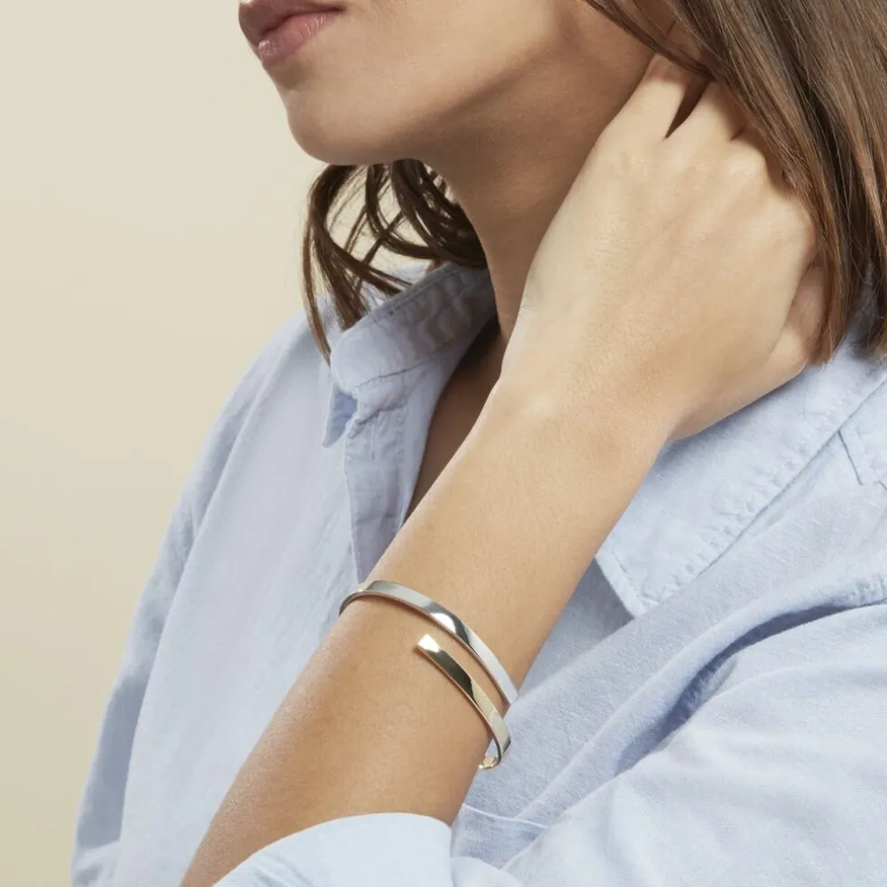 Bracelet Jonc Loise 2 Fils Carres Or Bicolore