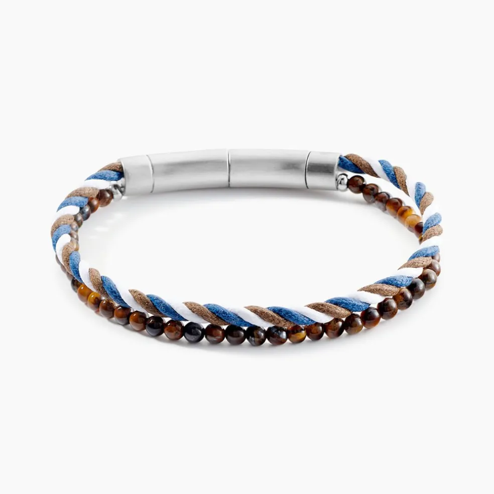 Bracelet Jourdan Renatus Acier Argenté Oeil De Tigre