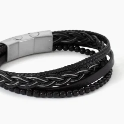 Bracelet Jourdan Tex Cuir Noir Onyx