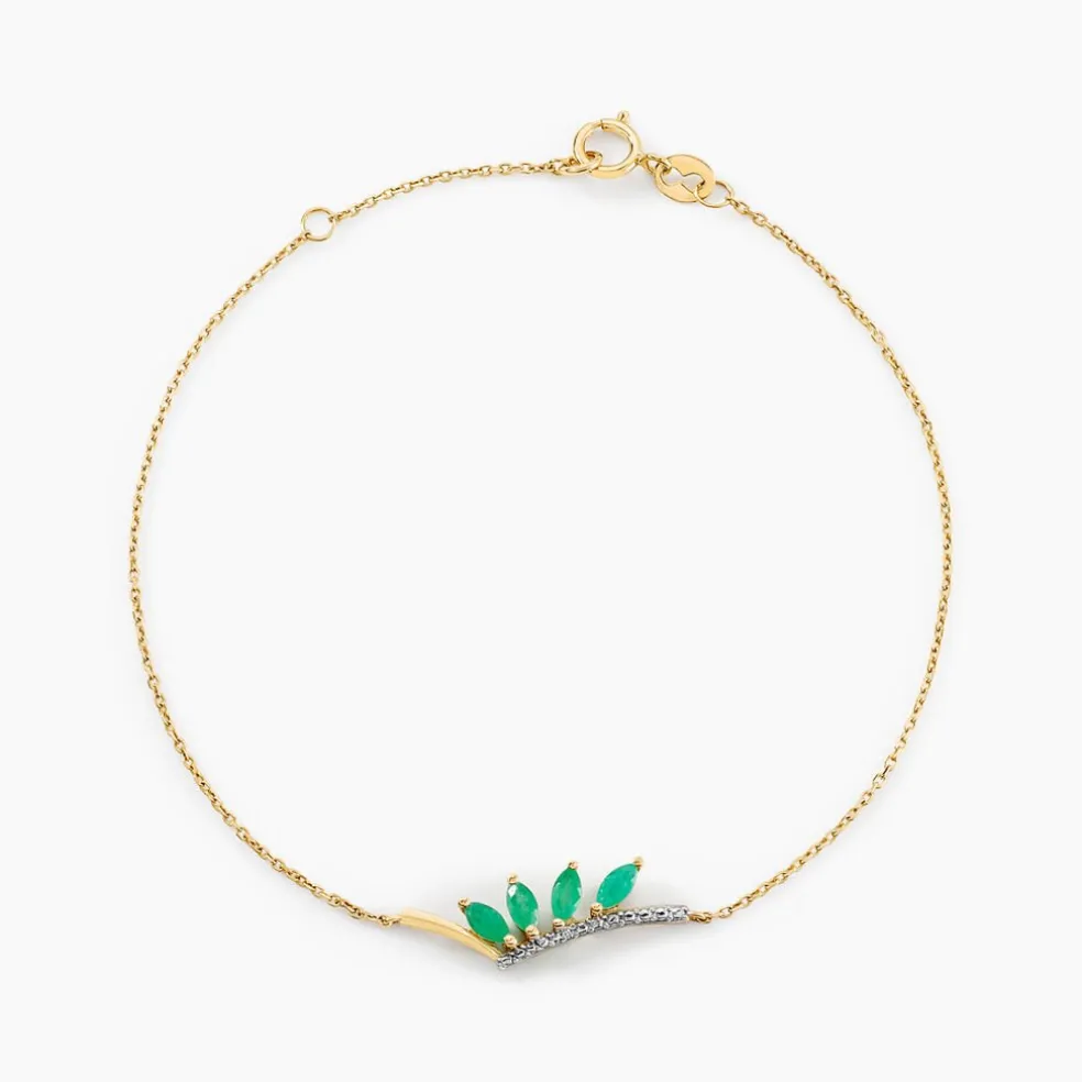 Bracelet Navette Or Jaune Emeraude Diamant