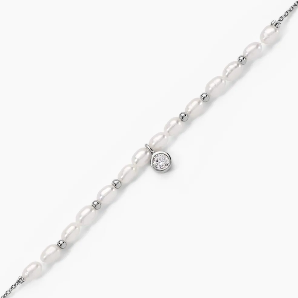 Bracelet Perlissima Argent Blanc Oxyde Et Perle De Culture