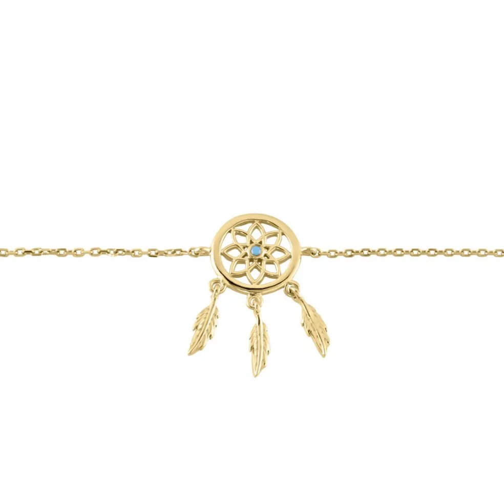 Bracelet Plaqué Or Jaune Attrape Rêves Turquoise Bleue