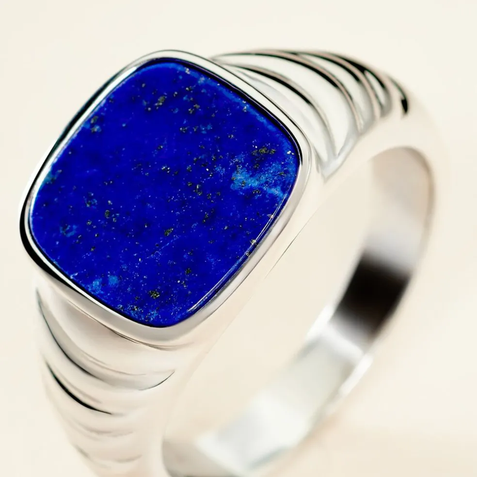 Chevalière Argent Blanc Calisto Lapis Lazuli