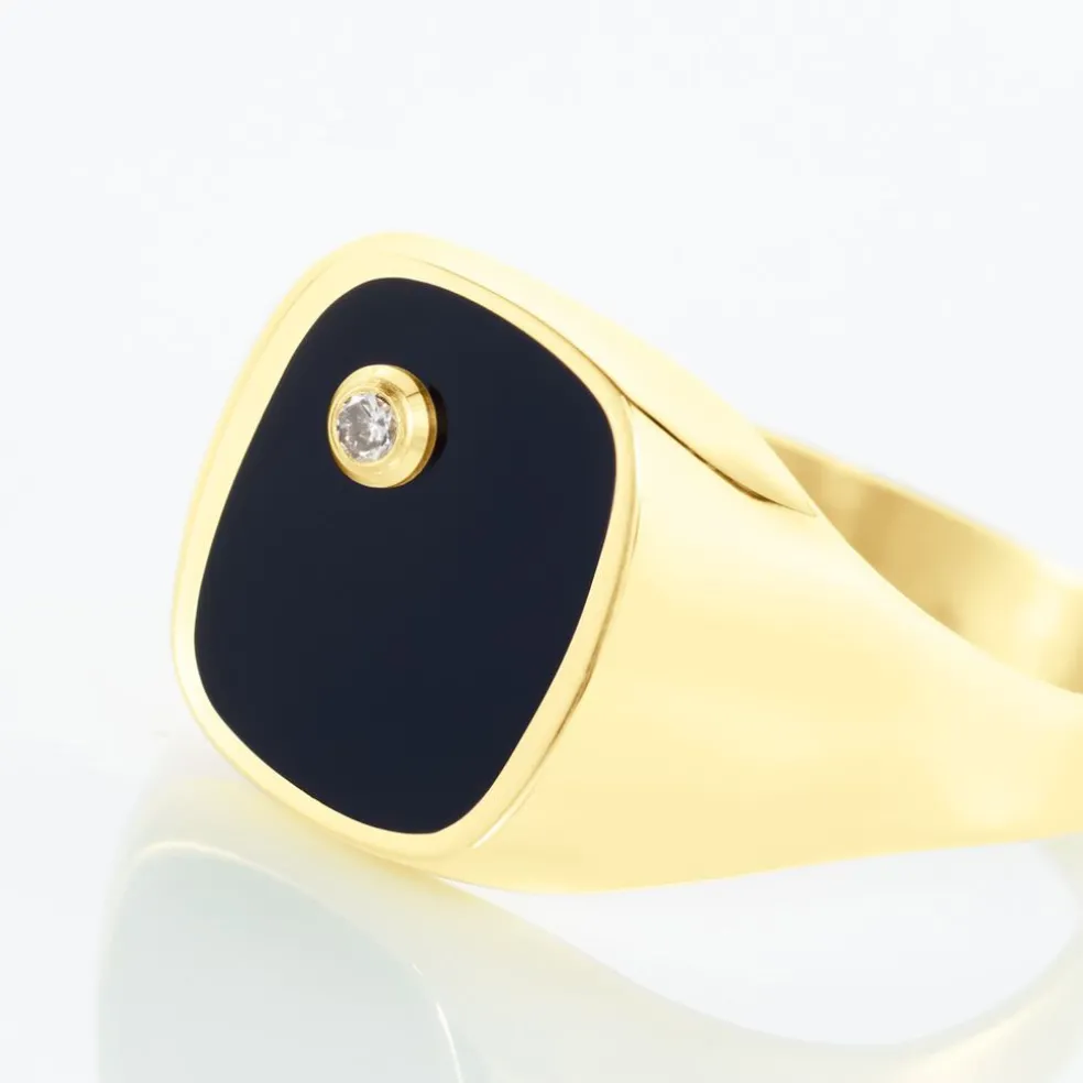 Chevalière Glynn Or Jaune Onyx Diamant