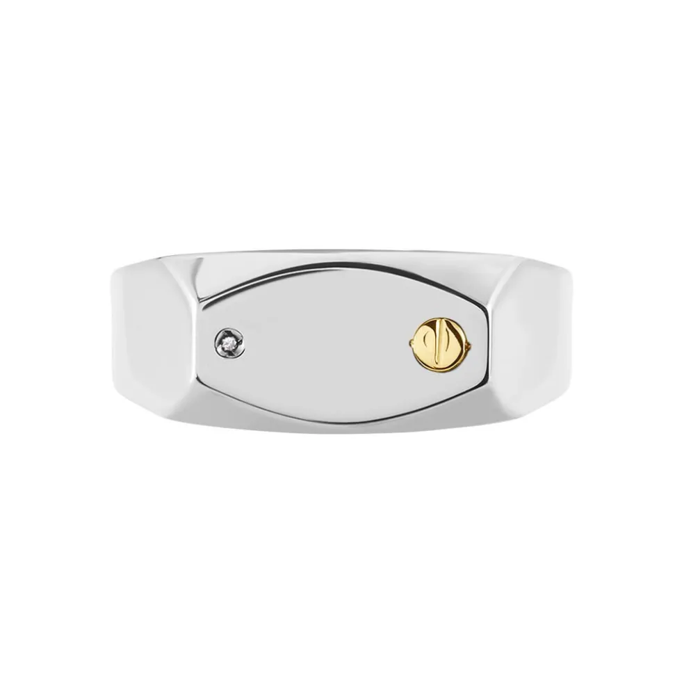 Chevalière Jourdan Lord Acier Bicolore Diamant