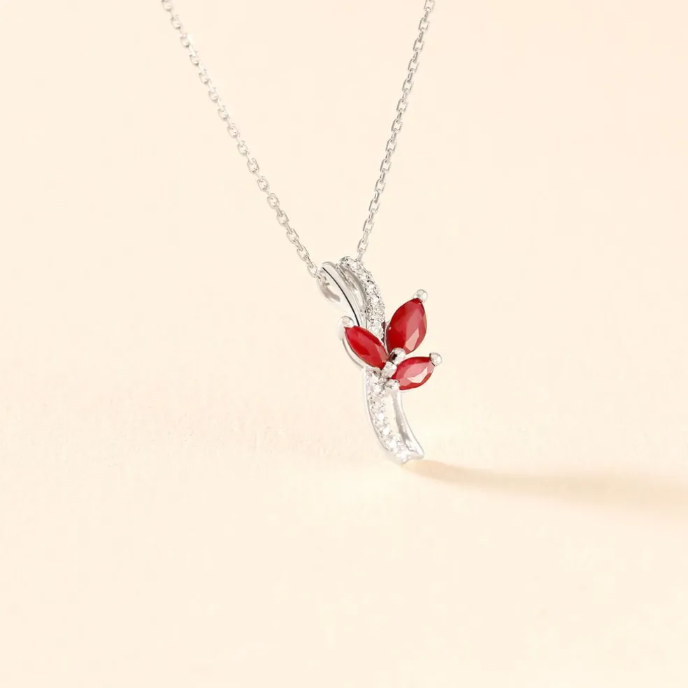Collier Angie Or Blanc Diamant Et Rubis