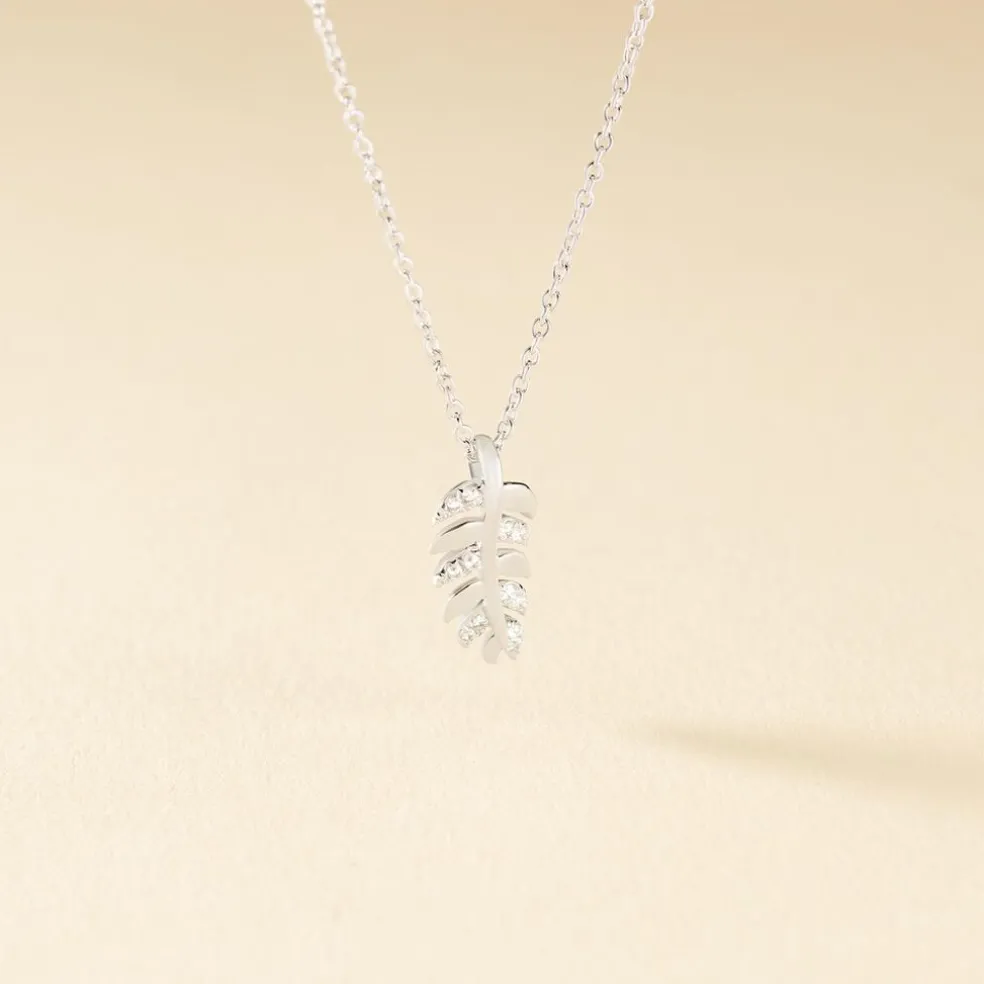 Collier Argent Jade Feuille Oxyde