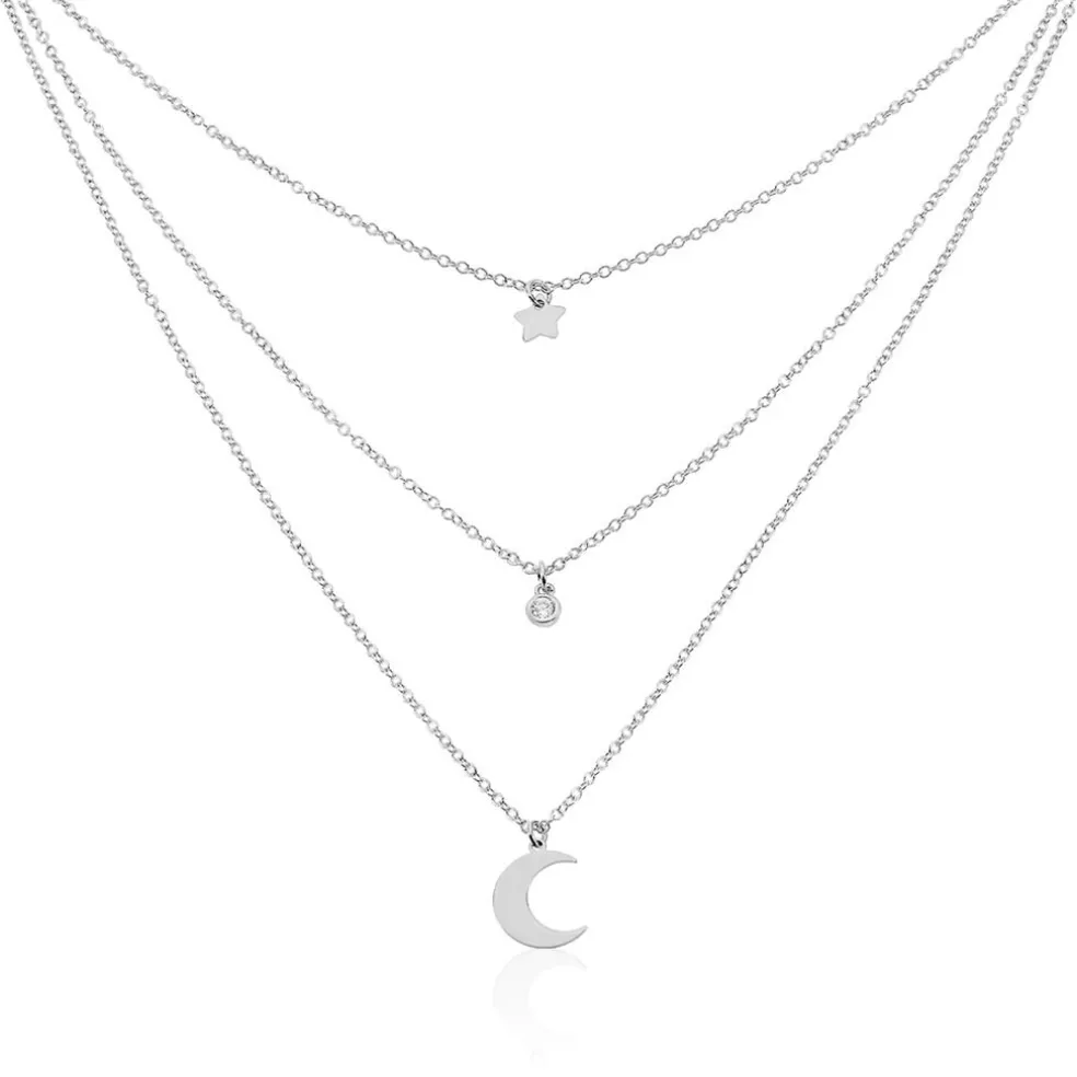 Collier Astre Argent Blanc Oxyde De Zirconium