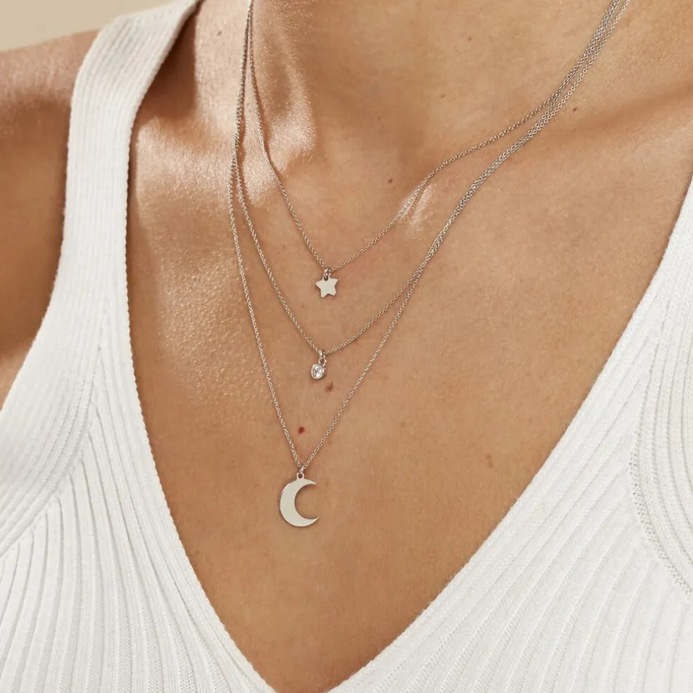 Collier Astre Argent Blanc Oxyde De Zirconium