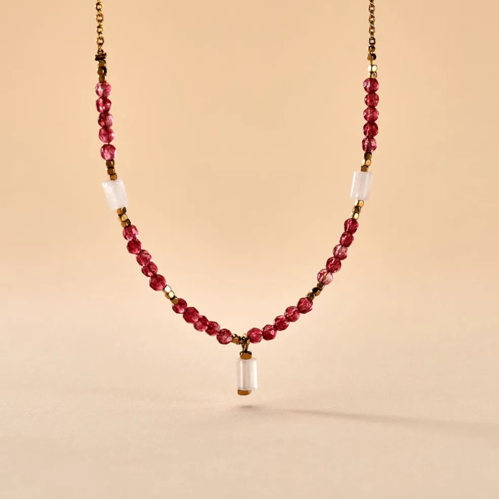 Collier Attila Acier Doré Quartz Jade