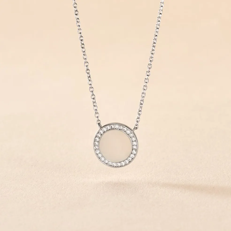 Collier Court Argent Blanc Nawala Oxyde De Zirconium