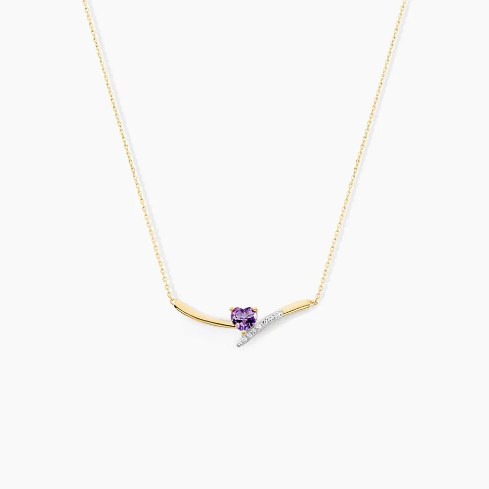 Collier Eva Or Jaune Amethyste Et Oxyde De Zirconium