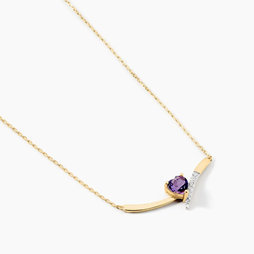 Collier Eva Or Jaune Amethyste Et Oxyde De Zirconium