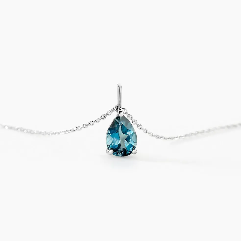 Collier Goutte Or Blanc Topaze
