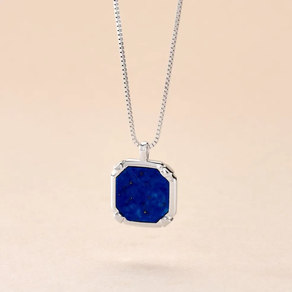 Collier Mani Argent Blanc Lapis Lazuli