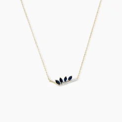 Collier Navette Or Jaune Saphir Diamant