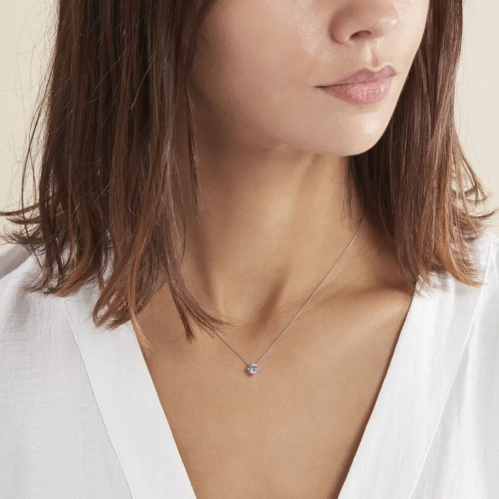 Collier Solitaire Argent Blanc Rio Santa Teresa Oxyde De Zirconium