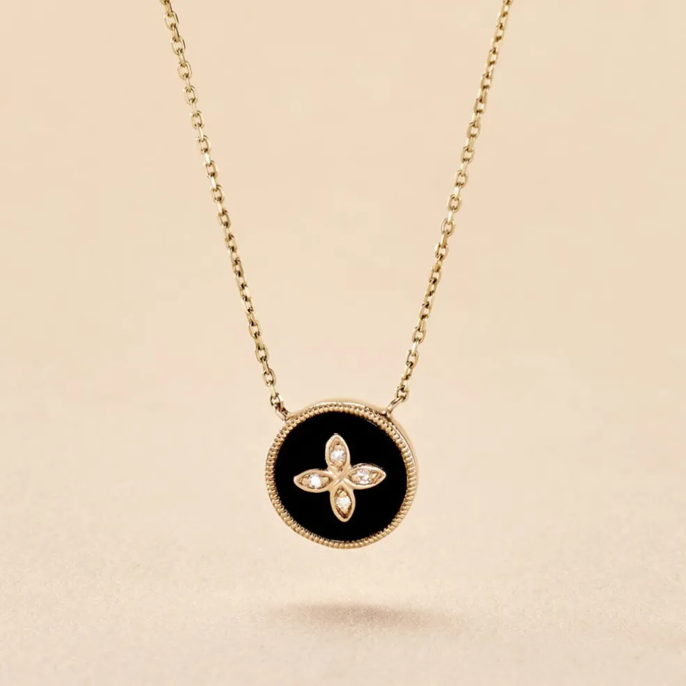 Collier Talisman Or Jaune Agate Diamant