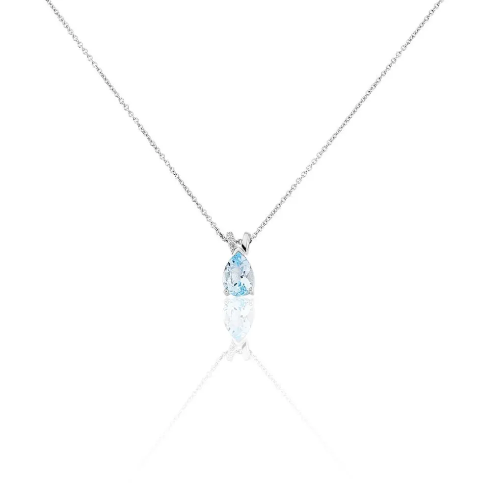 Collier Teresa Or Blanc Topaze Et Diamant