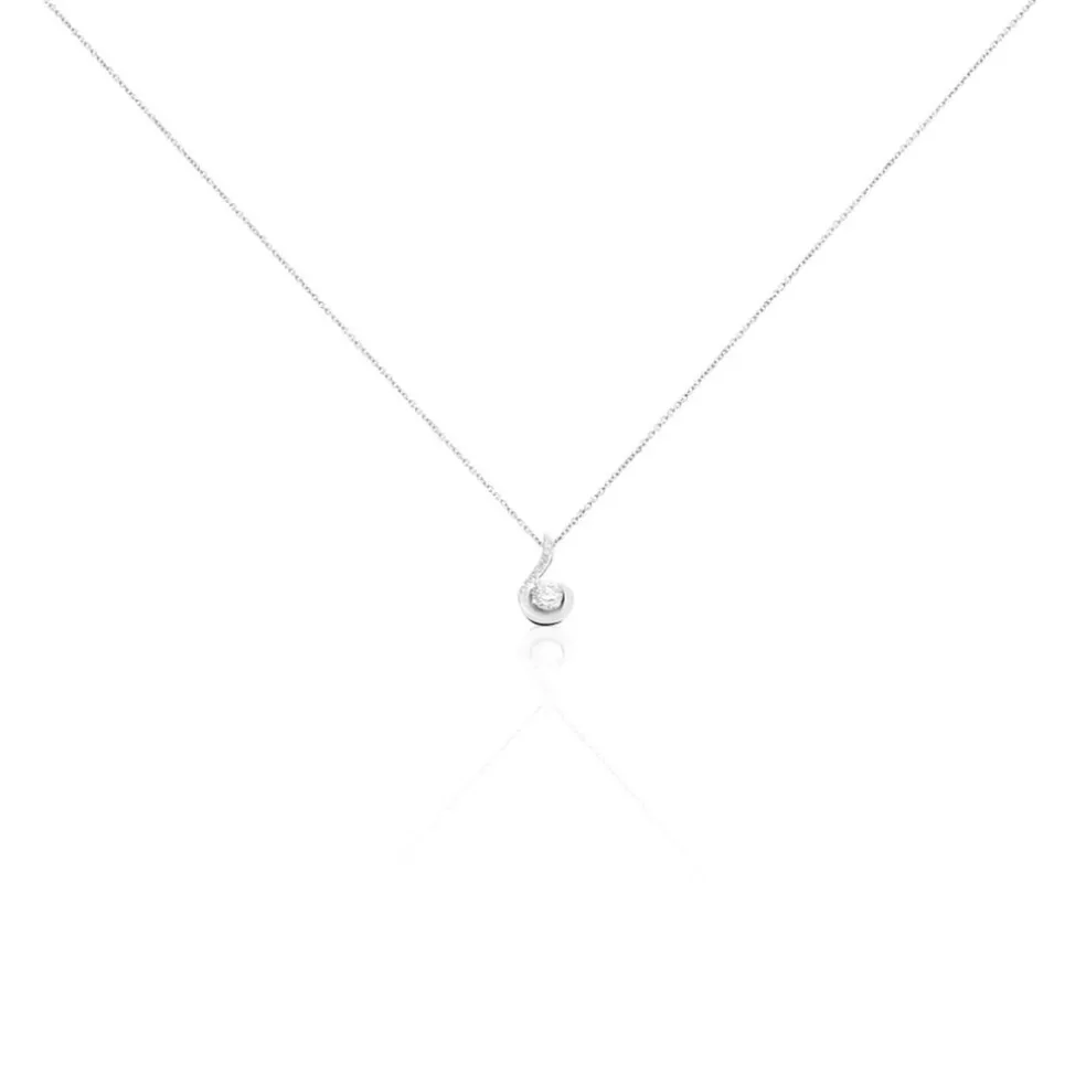 Collier Vrille Accompagnee Or Blanc Diamant