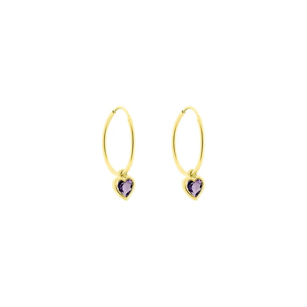 Créoles Marsie Coeur Or Jaune Amethyste
