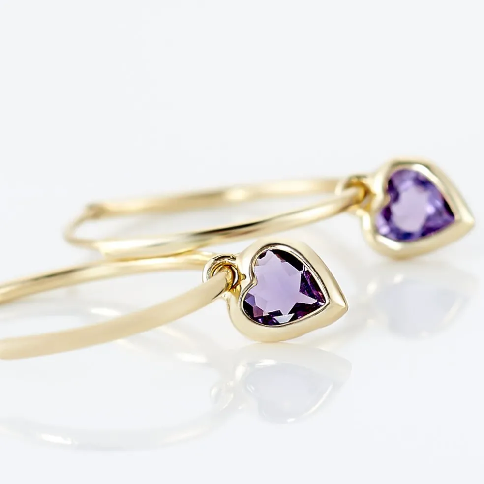 Créoles Marsie Coeur Or Jaune Amethyste