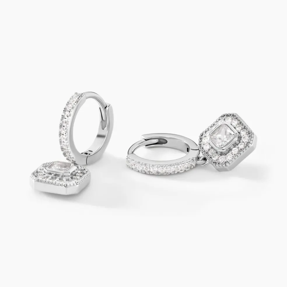 Créoles Ninette Argent Blanc Oxyde De Zirconium