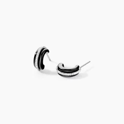 Créoles Noci Demi Cercle Argent Blanc Céramique Et Oxyde De Zirconium