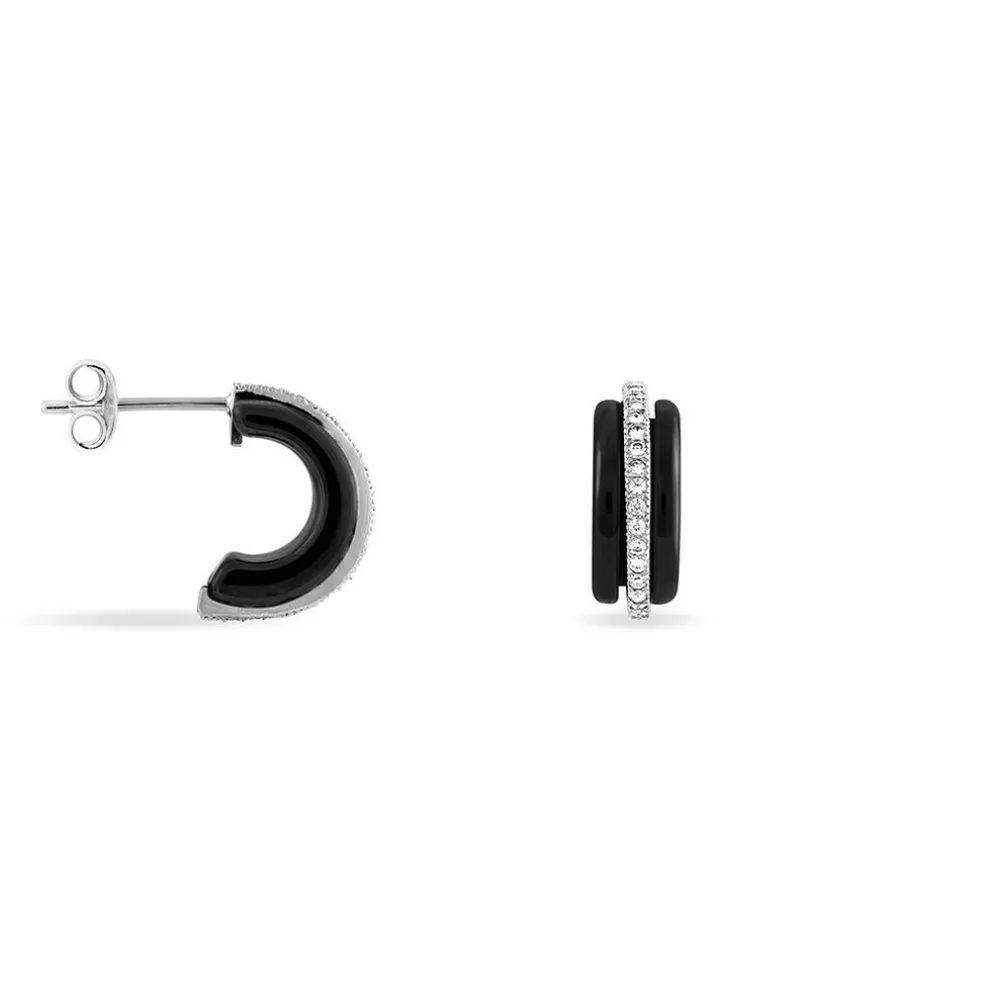 Créoles Noci Demi Cercle Argent Blanc Céramique Et Oxyde De Zirconium