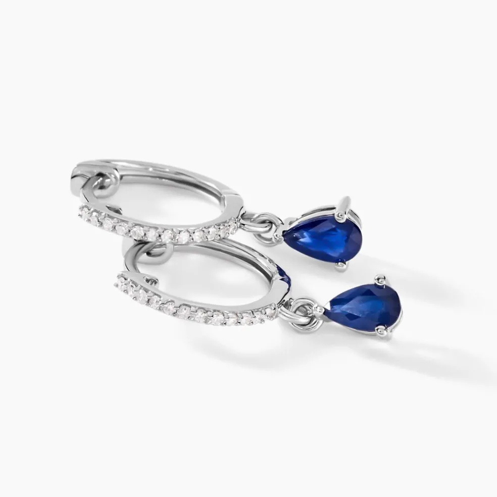 Créoles Or Blanc Saphir Et Diamants