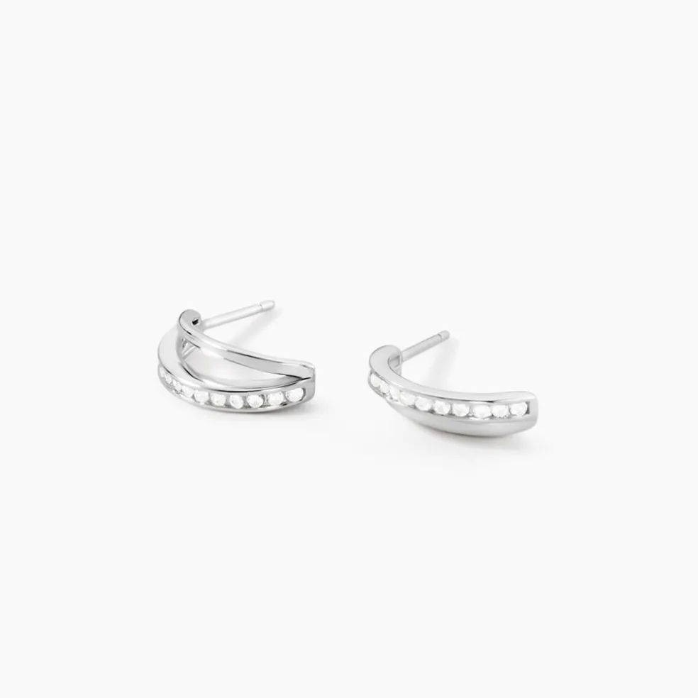Créoles Otho Rondes Argent Blanc Oxyde De Zirconium