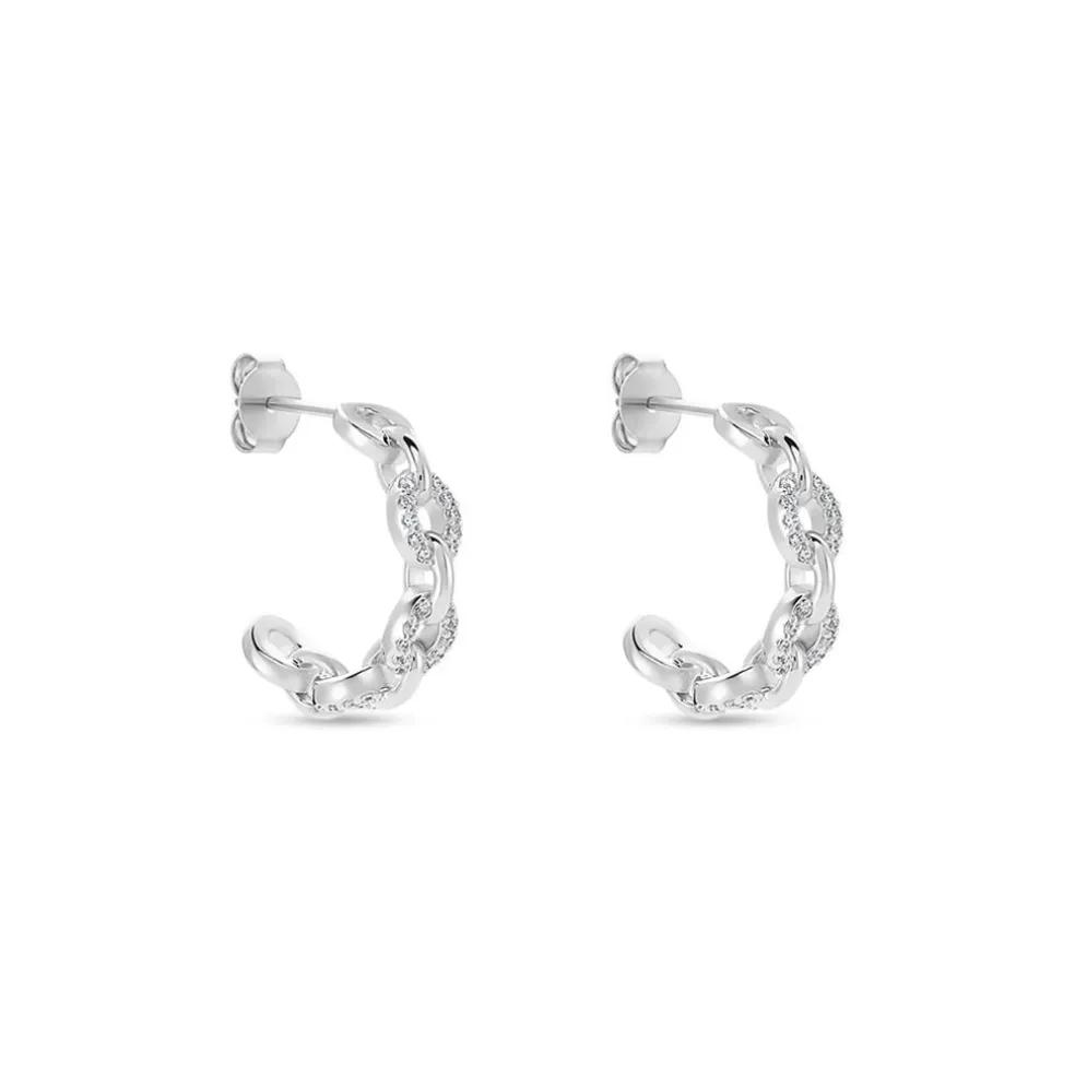 Créoles Trait D'union Argent Blanc Oxyde De Zirconium