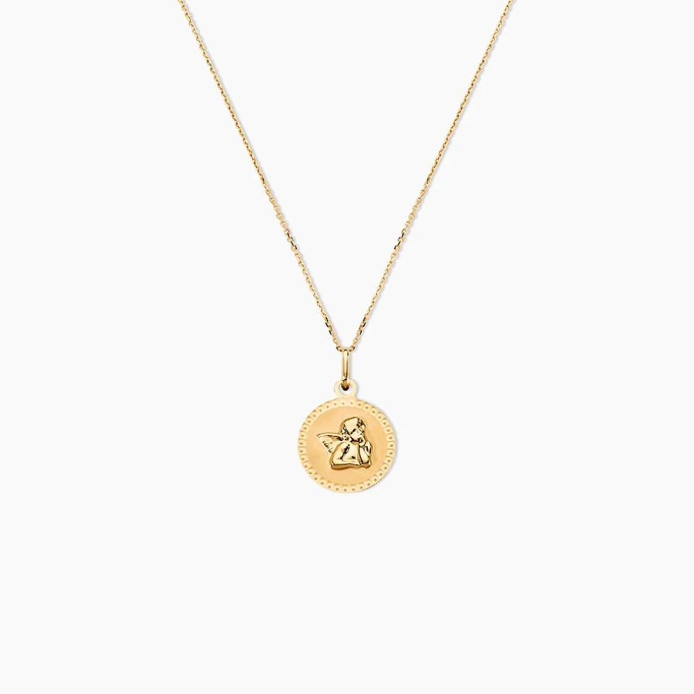 Pendentif Ange Rond Cisele Or Jaune