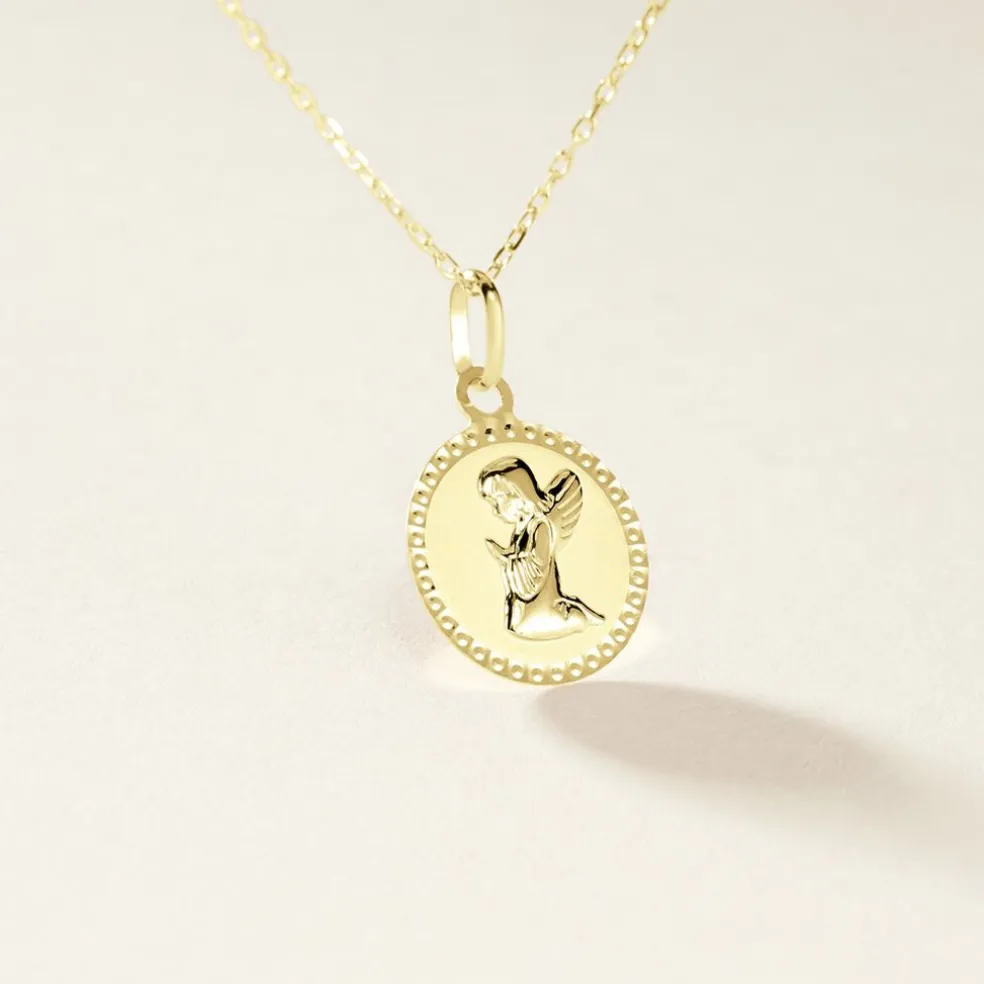 Pendentif Ange Rond Cisele Or Jaune