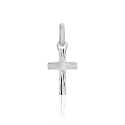 Pendentif Bathilde Croix Striee Or Blanc