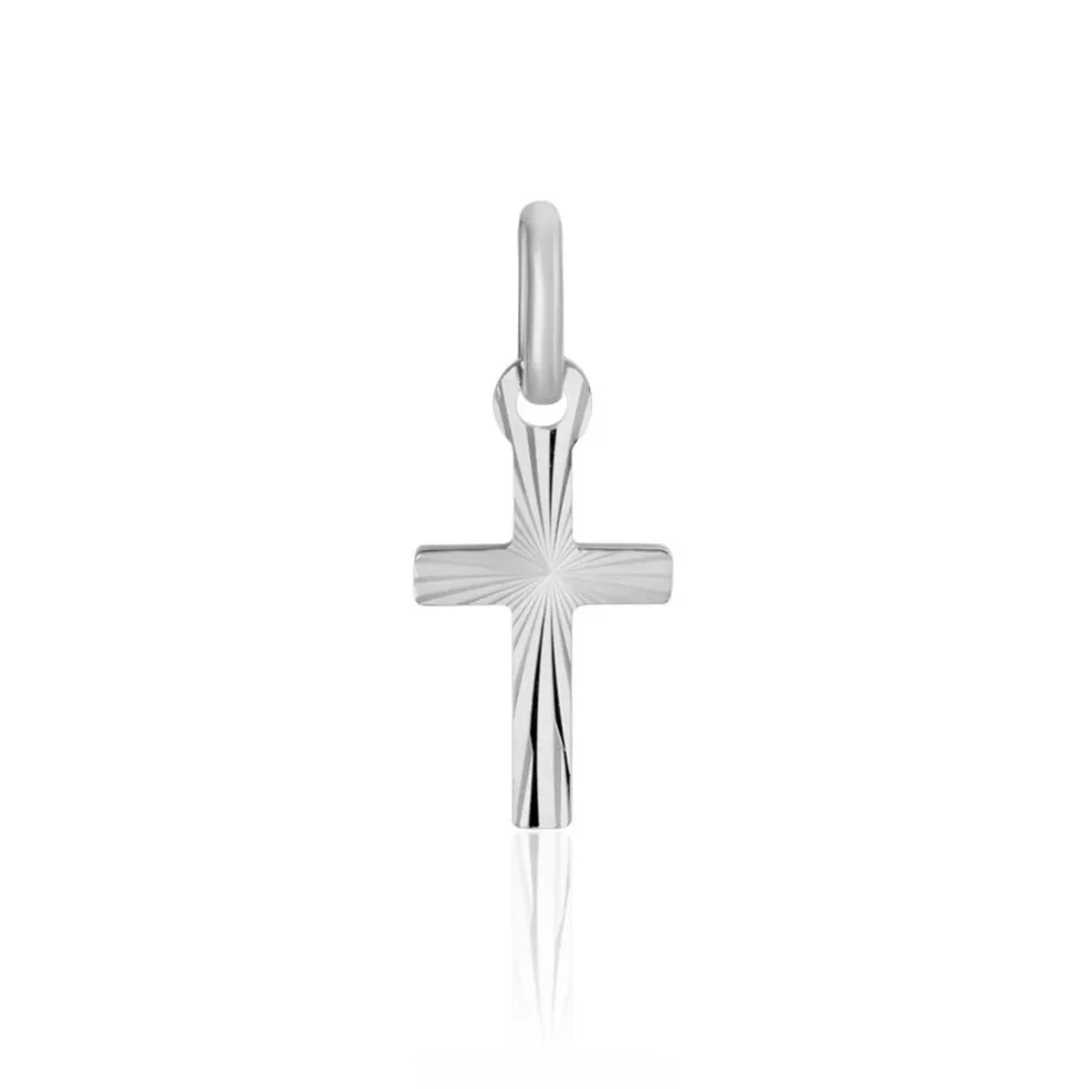 Pendentif Bathilde Croix Striee Or Blanc