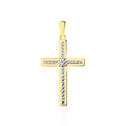 Pendentif Benny Croix Ciselee Or Bicolore