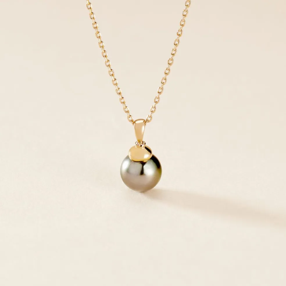Pendentif Cerclee Or Jaune Perle De Culture De Tahiti