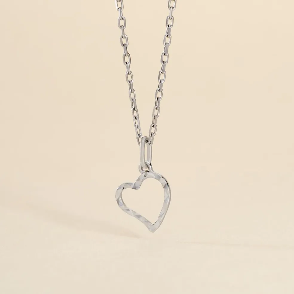 Pendentif Eudocie Coeur Strie Or Blanc