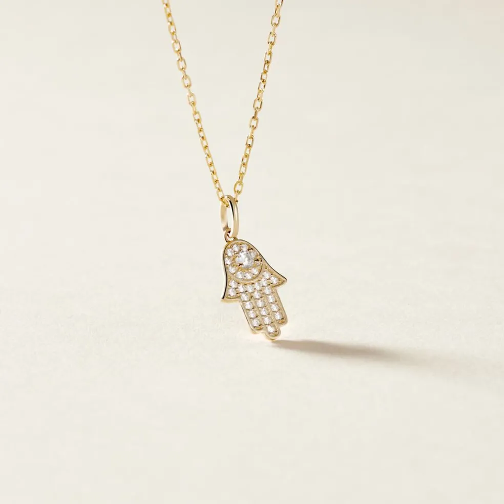 Pendentif Fatima Or Jaune Oxyde De Zirconium
