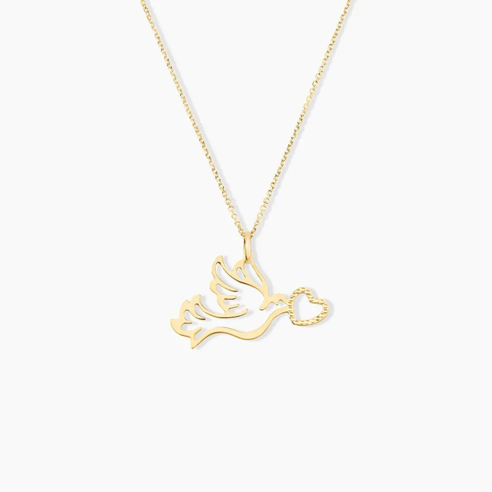 Pendentif Guecha Colombe Et Coeur Or Jaune
