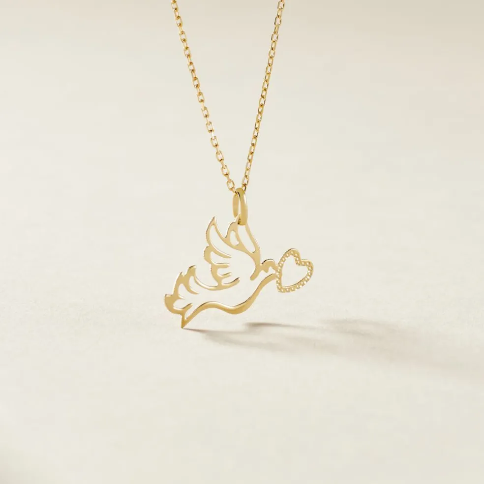 Pendentif Guecha Colombe Et Coeur Or Jaune