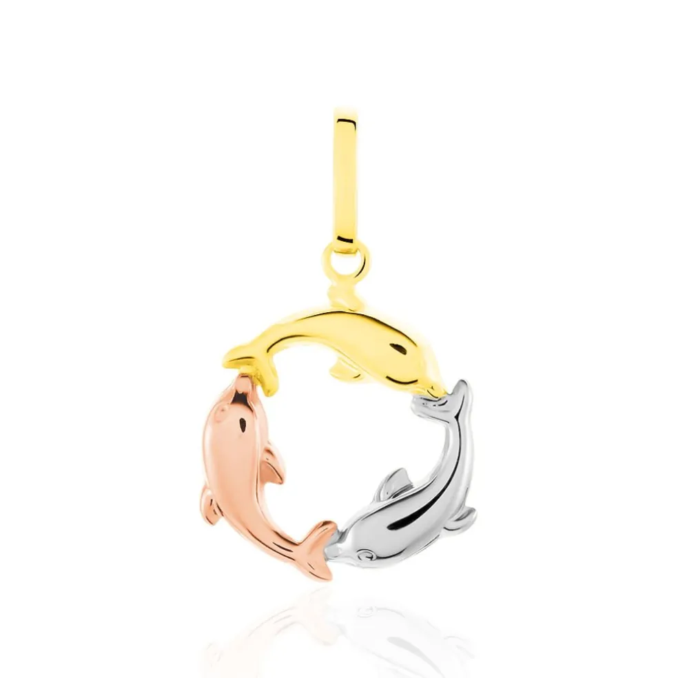 Pendentif Haizia Trio Dauphins Or Tricolore