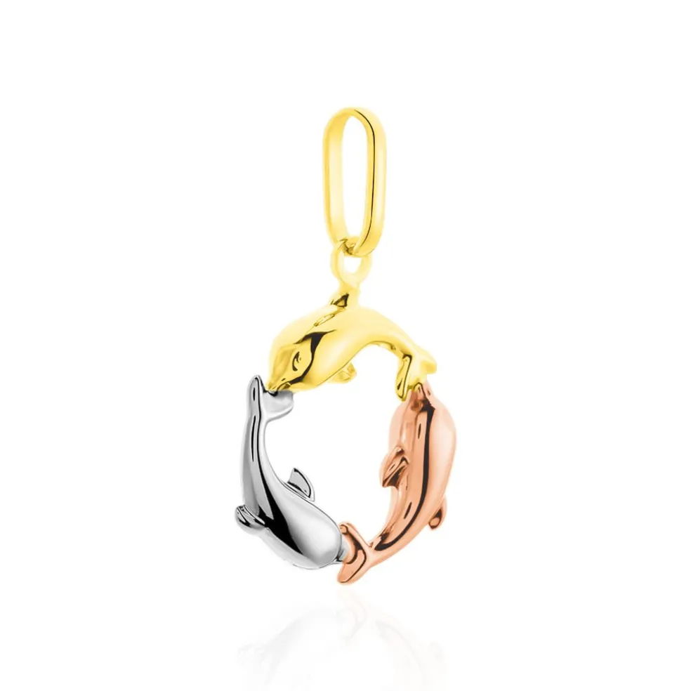 Pendentif Haizia Trio Dauphins Or Tricolore