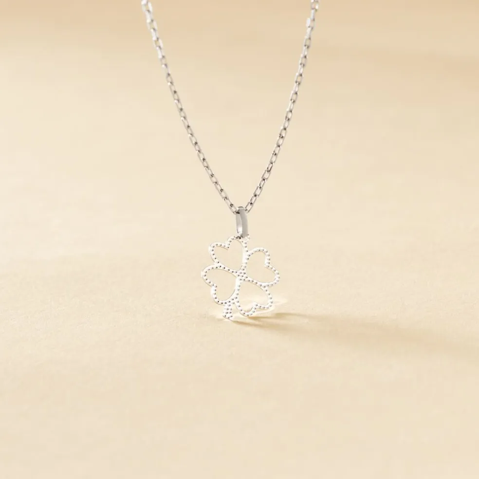 Pendentif Koulmia Trefle Diamante Or Blanc