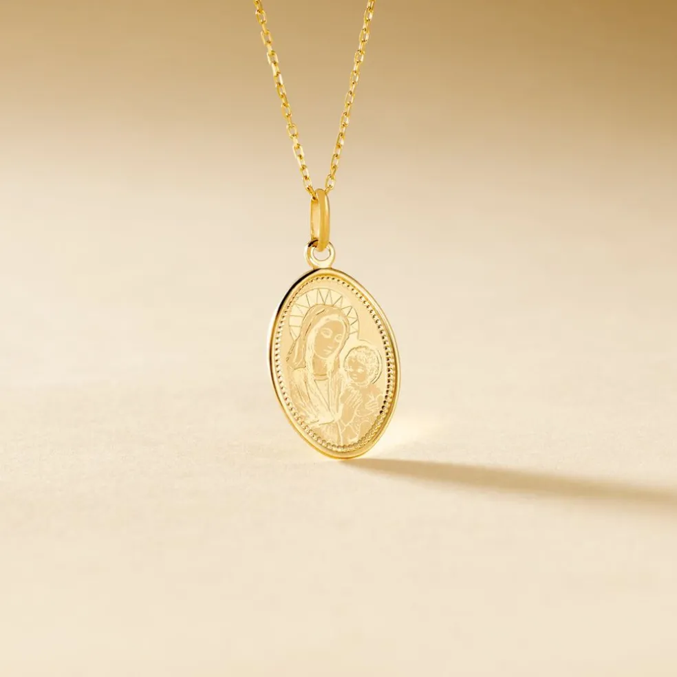 Pendentif Or Jaune Vierge A L'enfant