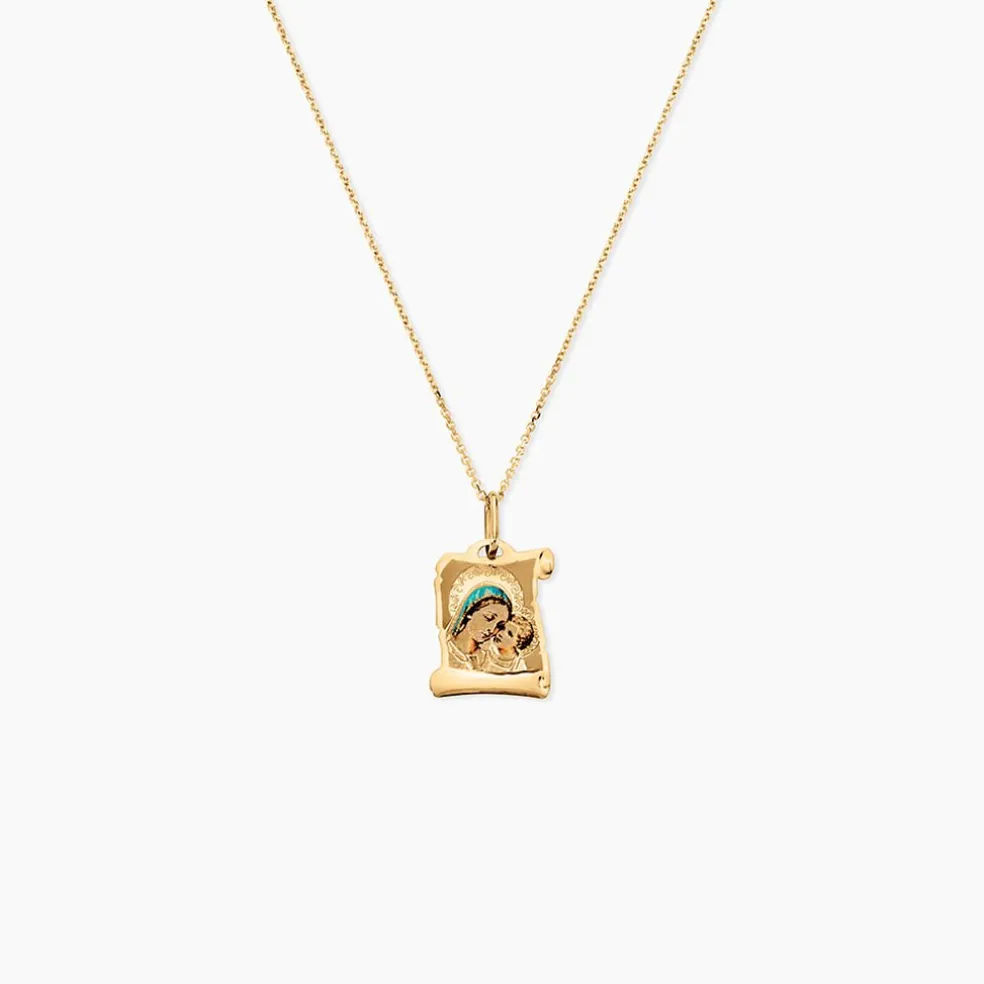 Pendentif Vierge A L'enfant Parchemin Or Jaune