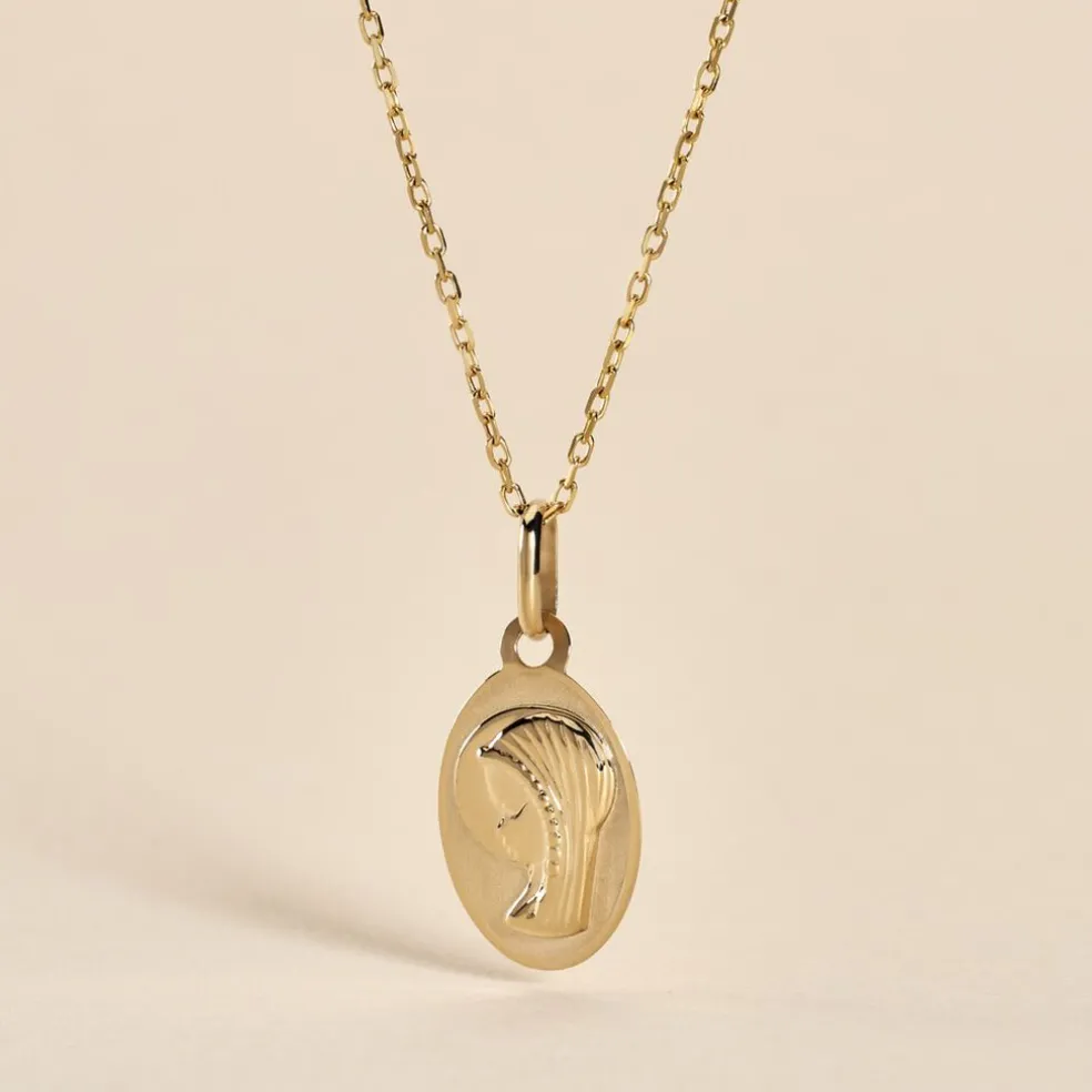 Pendentif Vierge Ovale Or Jaune