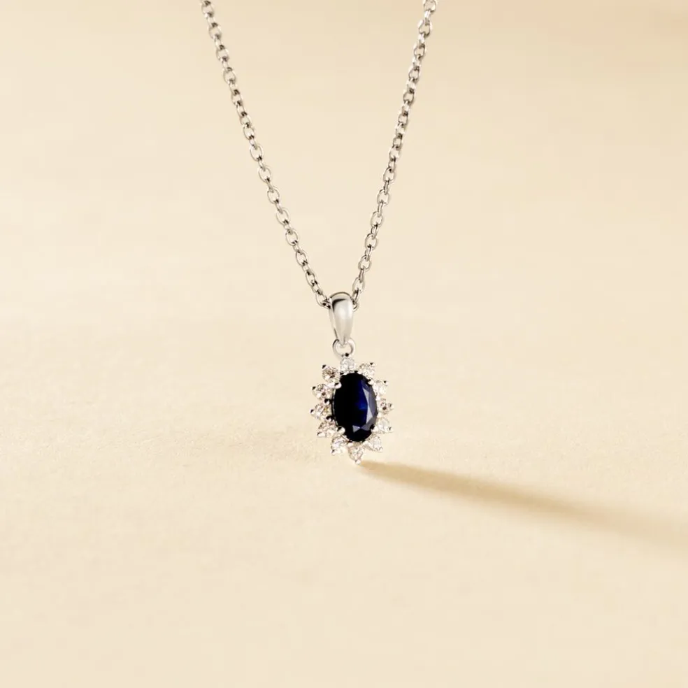 Pendentif Vladimir Or Blanc Saphir Diamants